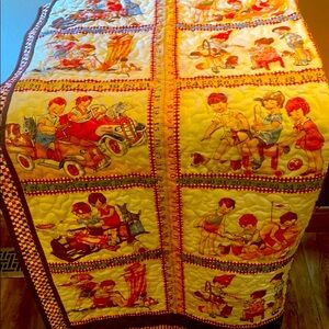 Vintage Style Patchwork Quilt with Red and Yellow Accents